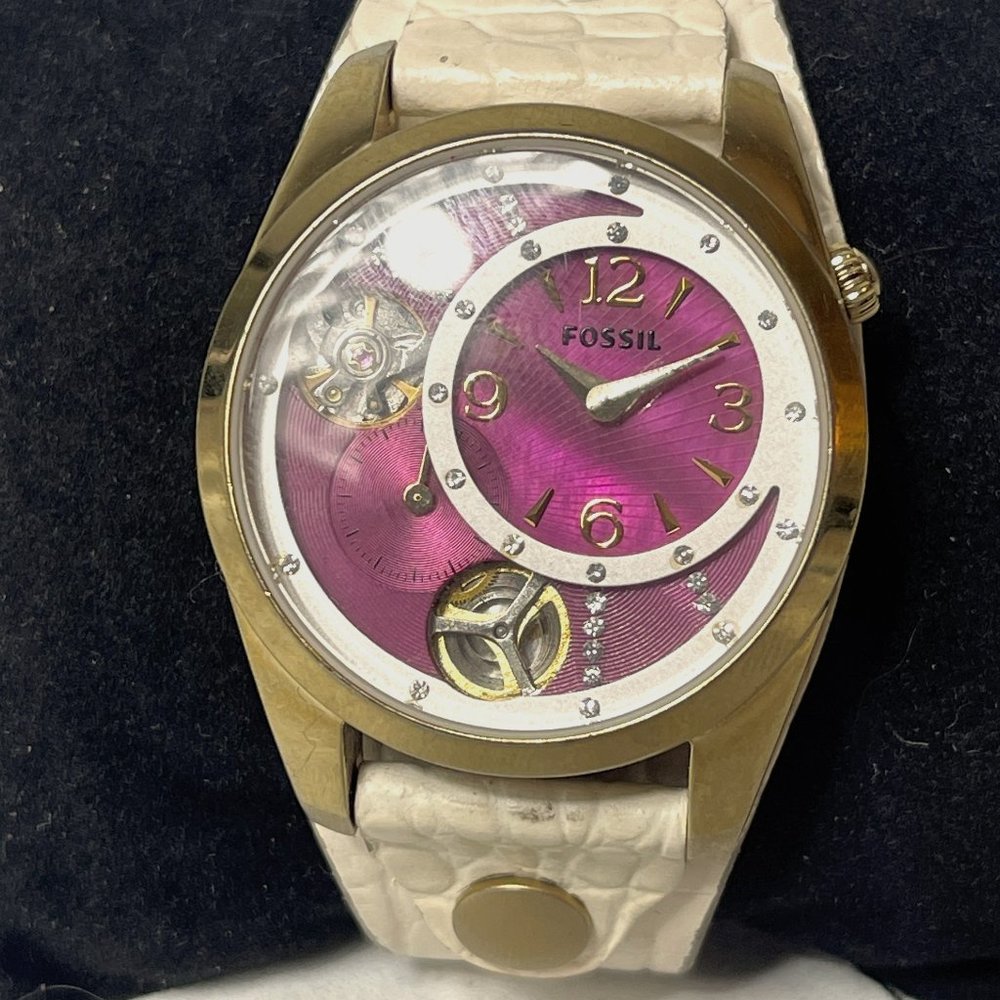 Fossil White Leather Gold Stainless Steel Wrist Watch #18